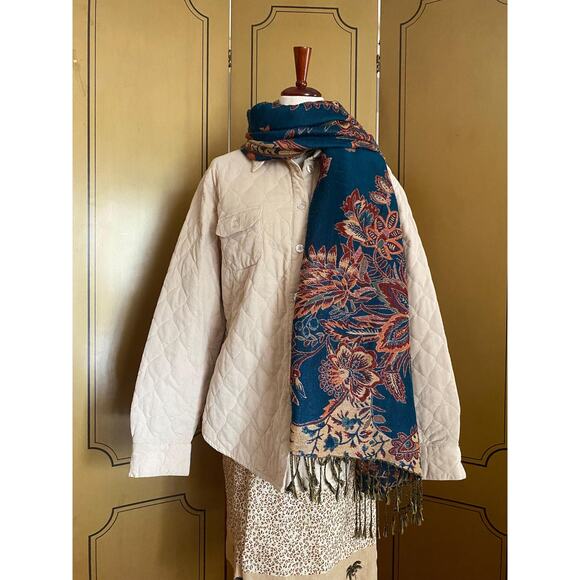 Vintage reversible scarf with fringes and gold threads - Picture 2 of 8